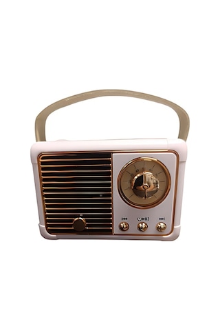 Nostaljik Retro Radyo Bluetooth Bağlantılı Hoparlör - Pembe- Tek Ebat