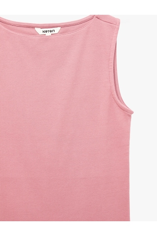 Koton Pamuklu Slim Fit Kolsuz Kayık Yaka Bluz Pembe 6sak10029ek Gül