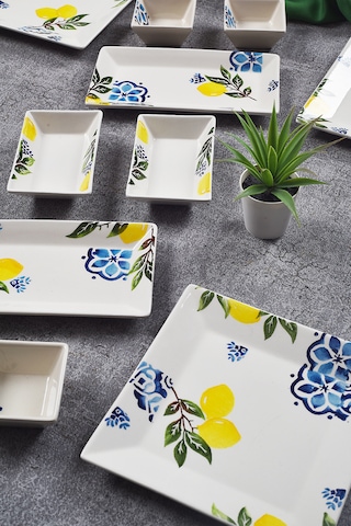 Piatti Naturali 12 Parça 4 Kişilik Limon Kahvaltı Takımı Handmade Sunum Set Çok Renkli