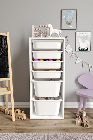 %100 Mdf - Large Mono 6 Sepetli Oyuncak Dolabı Beyaz