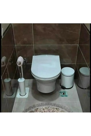 lyla concept Lilyum Banyo Tuvalet Kağıtlık Askılı Fırçalı Ve Çöp Kovası Seti Beyaz