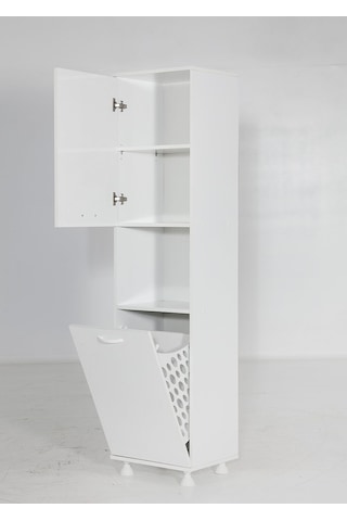 Mina Sepetli Çok Amaçlı Dolap Banyo Dolabı Kiler Dolap Çamaşır Sepetli / Beyaz Beyaz