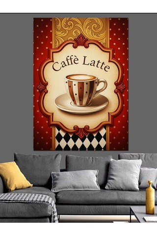 Caffe Latte Kahve Posteri Dekoratif Kanvas - Mdf Ahşap Tablo