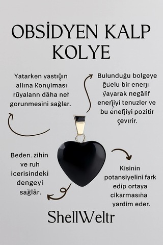 Kadın Kolye Dora Kadın Kolye Siyah Obsidyen Taşı Kalp Detaylı Gümüş Şık Kolye Çok Renkli