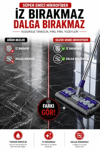3'lü Mikrofiber Mandallı Mop Yedek Bezi 20x40 Cm Süper Emici Lazer Kesim İz Bırakmayan Tüm Standart Mandallı Moplarla Uyumlu Gri