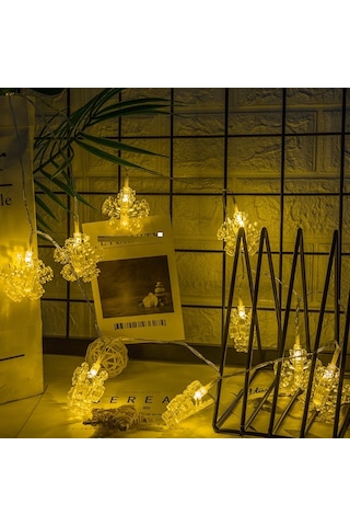 Snow Flake Photo Clip String Led Warm Light Gün Işığı Pilli Kar Tanesi Mandal Led Işık 2 Metre Led