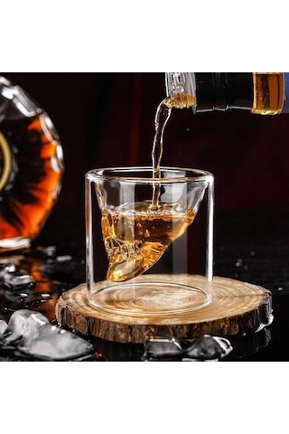 1 Parça Çift Wal100 Ml Kafatası Kafa Şekli Atış Cam Kupası Kokteyl Gözlük Bardak Hediye Kocası Şeffaf Altın