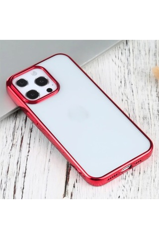 Hepsi iPhone Uyumlu 13 Pro Max 6.7inç Lazer Kaplama Renkli Kenar Şeffaf Kılıf- 5775 Najmaddin Rose Gold