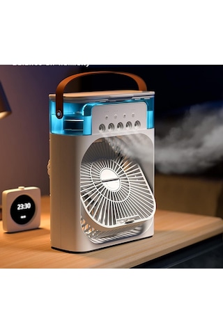 Coofbe 600 ML Su Buz Hazneli 7 Farklı Led Işık Şarjlı Taşınabilir Masaüstü Fantilatör