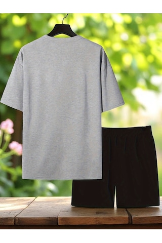 Uyguntarz Unisex Dr. Ayı Tasarım Basklı Tshirt Şort Takımı Gri