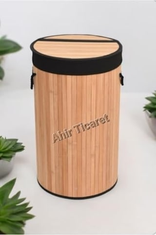 Bambu Yuvarlak Model Çok Amaçlı Kirli Çamaşır Sepeti 72 Litre Çok Renkli
