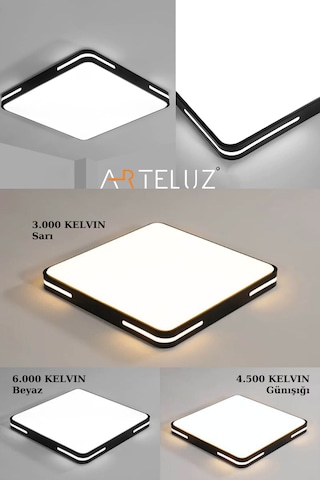 Kare Model Modern Plafonyer Avize 50x50 Cm Siyah