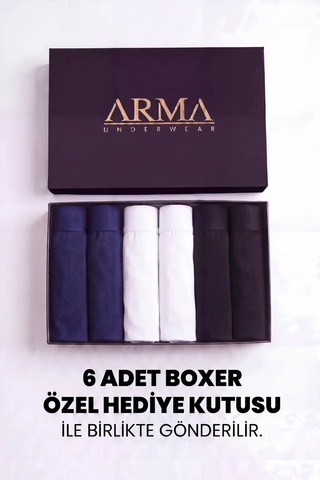 Astrid T Özel Seri Avantajlı Paket Çeyizlik Erkek Premium Bambu Renkli Boxer 6'lı 2 Siyah 2 Beyaz 2 Laci