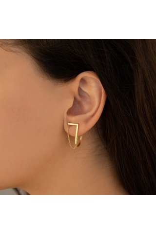 Dkmn Gümüş Oval Biçimli Zincirli 925 Ayar Kadın Gümüş Küpe