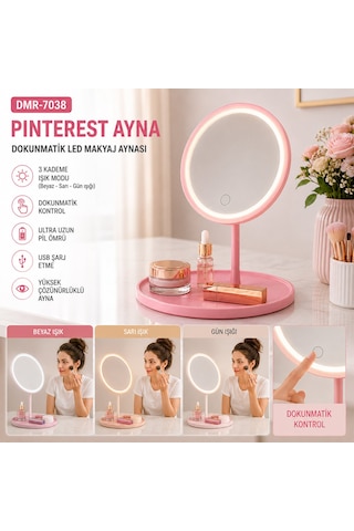 Yuvarlak 3 Kademe Dokunmatik Led Makyaj Aynası Beyaz-sarı-günışığı 5523 Açık Gold