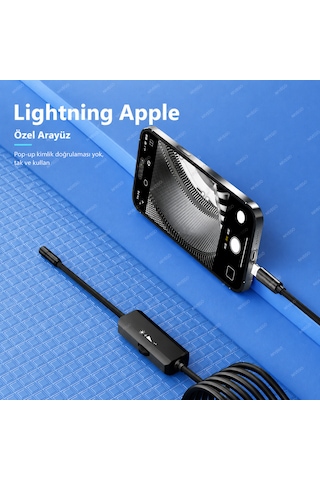 Endoskop Yılan Kamera İphone Uyumlu Led'li 5 Metre 7 Mm Sert Kablo 2mp Full Hd