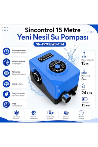 Sincontrol Sn-15ycqwb-15m 15 Metre Yeni Nesil Su Pompası Hidromatlı Basınç Pompası