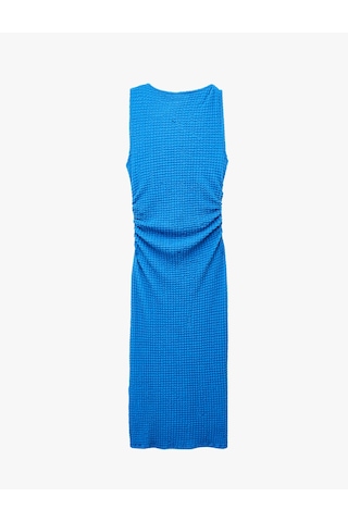 Koton Bürümcük Kumaş Drapeli Kayık Yaka Kolsuz Slim Fit Uzun Kalem Elbise Mavi 6sak80010uk Mavi