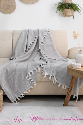 Klasik Pamuklu Koltuk Örtüsü 180x210cm Balık Sırtı Desen Koltuk Örtüsü Gri