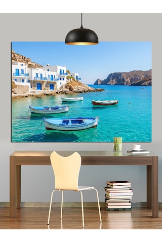 Beyaz Kayıklar Mavi Deniz Dekoratif Kanvas - Mdf Ahşap Tablo
