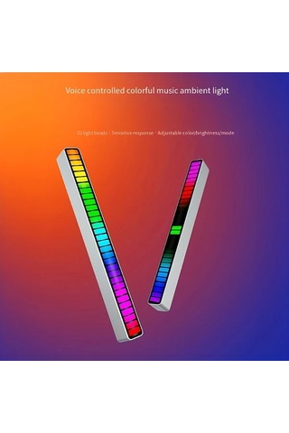 Honeybeeshop 2 Adet Müzik Pulsu Led Işık Çizgileri Siyah Beyaz Ses Kontrolü İle Renkli Ortam Işıkları Noel Oda Oyun Odası Dekoru Ayarlanabilir Renk Parlaklık Mod Şarj Edilebilir Polimer Pil