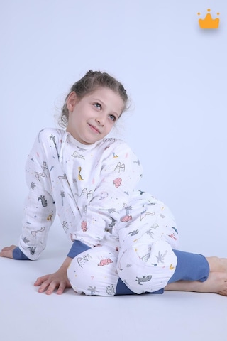 Babyhola Çocuk Mevsimlik Uyku Tulumu 2-8 Yaş 1 Tog 4 Kat Müslin Uzun Kollu Uyku Tulumu Lacivert