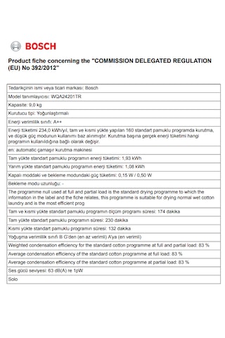 Bosch Serie 4 WQA24201TR 9 KG Isı Pompalı Kurutma Makinesi