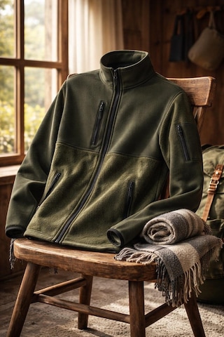 Vatan Tekstil Slim Fit Erkek Tam Fermuarlı Dik Yaka 4 Cepli Polar Softshell Garnili Haki