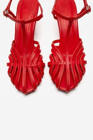 Luvishoes Luvi Shoes Felip Kırmızı Cilt Bantlı Kadın Kısa Topuklu Ayakkabı Kırmızı