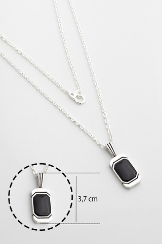 Onix Taşlı Rodyum Kaplama 66 Cm Gümüş Erkek Kolye Beyaz