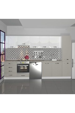 Decoraktiv Elite 325q Ankastre Fırın Modüllü Mdf Hazır Mutfak Dolabı - Tezgah Dahil - Kumtaşı - Beyaz Bej