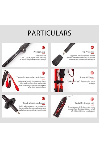 Yürüyüş Bastonları Kadın Erkek Hafif Unisex Aksesuarlarla Birlikte Yürüyüş Bastonları, 2 Adet, Kırmızı Çok Renkli