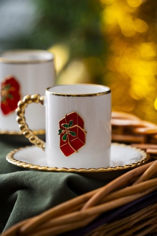 Acar Dario Yılbaşı 2 Kişilik Kırmızı Hediye Kutu Kahve Fincanı Takımı 90 ML