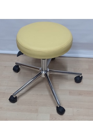 Krom Yıldız Ayaklı Hekim Taburesi Sarı Outdoor Kumaş