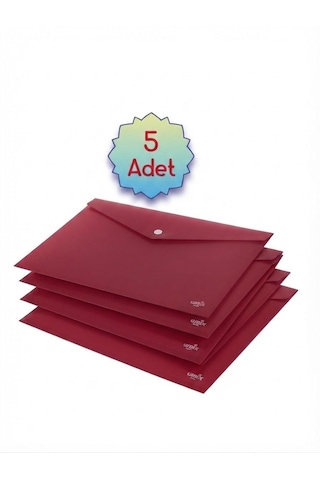 Kırmızı A4 Çıtçıtlı Dosya Şeffaf Renkli Zarf Dosya 5 Adet 20x30 Cm Çıt Çıtlı Dosya