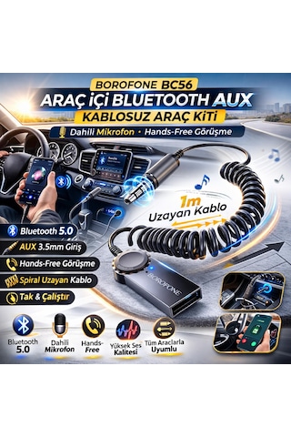 Borofone Bc56 Araç İçi Bluetooth To Aux 3.5mm Çevirici Araç Kiti Mikrofonlu