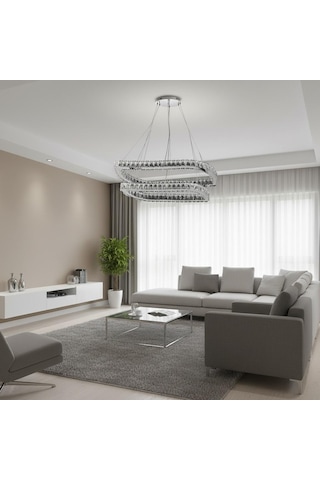 Elentra 2 Katlı Kristal Taşlı Ledli Avize Krom