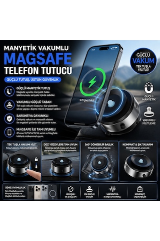 Premium Manyetik Mıknatıslı Araç İçi Telefon Tutucu Tüm Yüzeyler İçin Vakumlu Tutucu