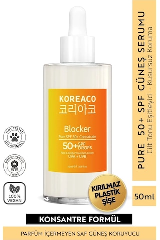 Koreaco Blocker %100 Saf SPF 50+ Suya Dayanıklı Yüksek UVB+UVA Korumalı 50ml Güneş Serumu
