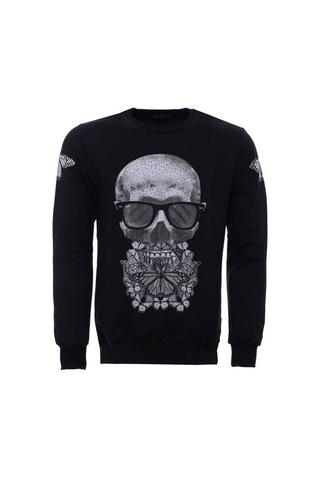 Baskılı Siyah Bisiklet Yaka Sweatshirt - Wessi Siyah