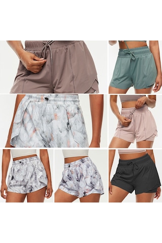 Reedark Kadın Spor Şortu: İki Parça Tasarım, Hızlı Kuruma, Nefes Alabilir, Ayarlanabilir Bel, Yoga Ve Koşu İçin İdeal Yeşil, L Beden Yeşil