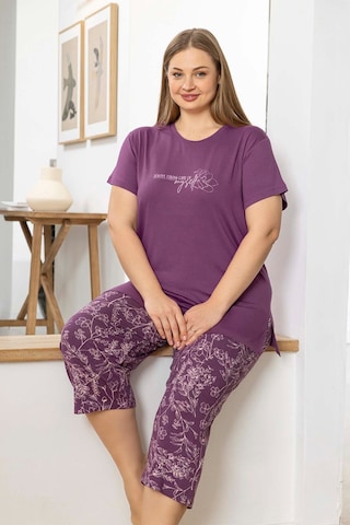 Aydoğan Kadın İnci Büyük Beden Menekşe Kapri Pijama Takım 0067 Mor