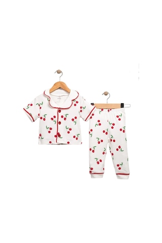 Kiraz Baskılı Yazlık Pijama Takımı -1164 Beyaz