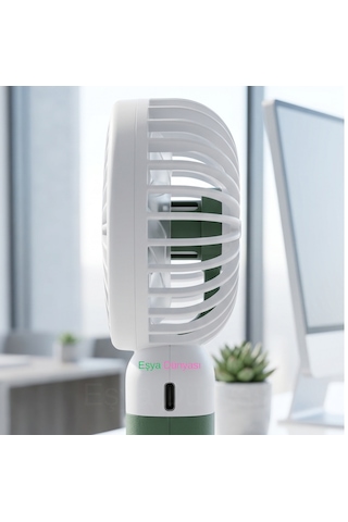 Meyve Figürlü Usb Şarjlı Taşınabilir Mini Fan - Standlı Telefon Tutuculu Masaüstü El Vantilatörü Yeşil