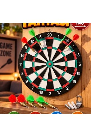 15 İnç Ahşap Dart Tahtası 4 Metal Uçlu Dart Oku Ve Askı Aparatı