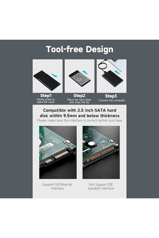 Leezsing Lenovo S-02 Usb 3.0 Taşınabilir Hdd Kutusu - 2.5" Sata, Hızlı Veri Aktarımı, Araçsız Kurulum