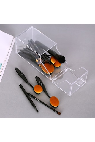 Hfambition Akrilik Şeffaf Makyaj Fırça Kutusu - Korumalı Kapaklı Organizer, Tidy Ve Temiz Tutucu 9x9x20.5cm Diğer