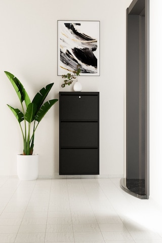 Kilitli 3 Kapaklı Metal Ayakkabılık Siyah Siyah