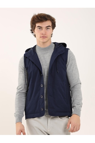 Dufy Lacivert Erkek Slim Fit Kapüşonlu Yelek Mont - 97125 Lacivert