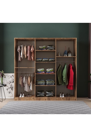 Nil 6 Kapaklı Eko Bazalı Gardırop - Mdf Kapak Yeşil